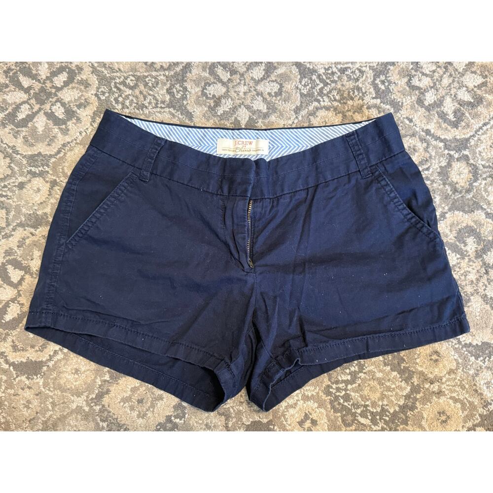 J.Crew Broken In Chino Shorts Womens Size 2 Navy Blue Cotton Bleach Spotted